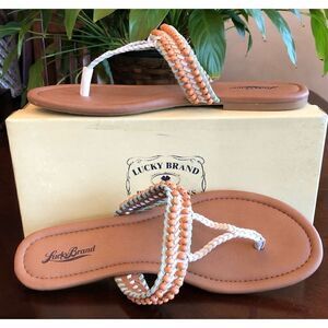 LUCKY BRAND 🎉HP🎉 L Sz 11 Dollis Braided Beaded Leather Mixed Media Sandal/NWTIB!